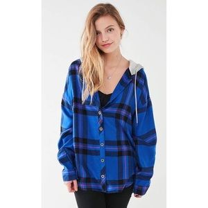 NWT BDG Darcy Plaid Flannel Hooded Button Shirt